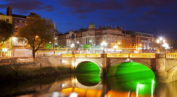 Dublin at night down by the Liffey River