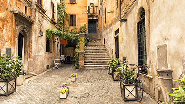 romantic alley in the old part of Rome, Italy