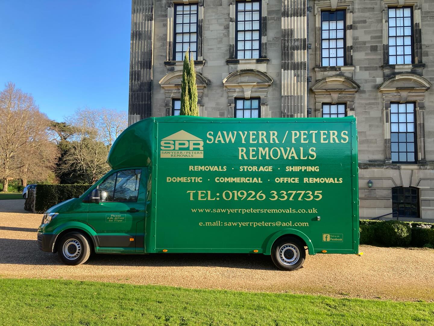 sawyerr peters removal van outside stoneleigh abbey